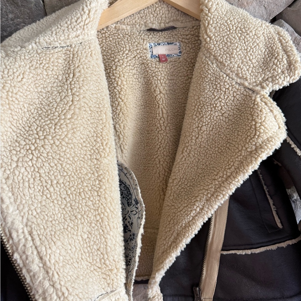 Pilcro Brown Faux-Leather Shearling Jacket with Cream Lining - Picture 9 of 11